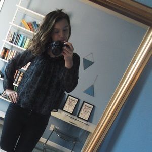 Blue and Black Floral Blouse